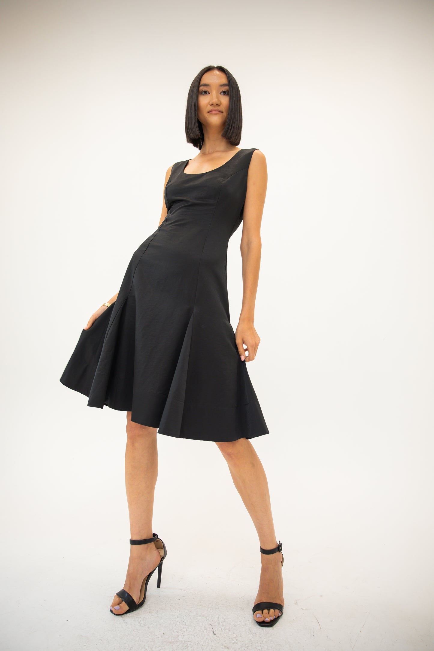 Fitted Godet Dress - Black