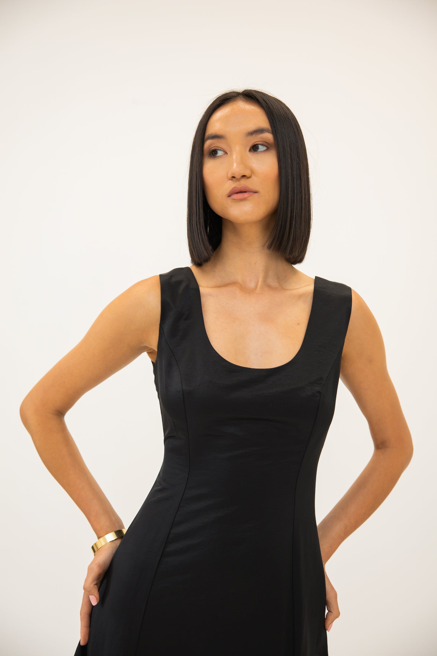 Fitted Godet Dress - Black