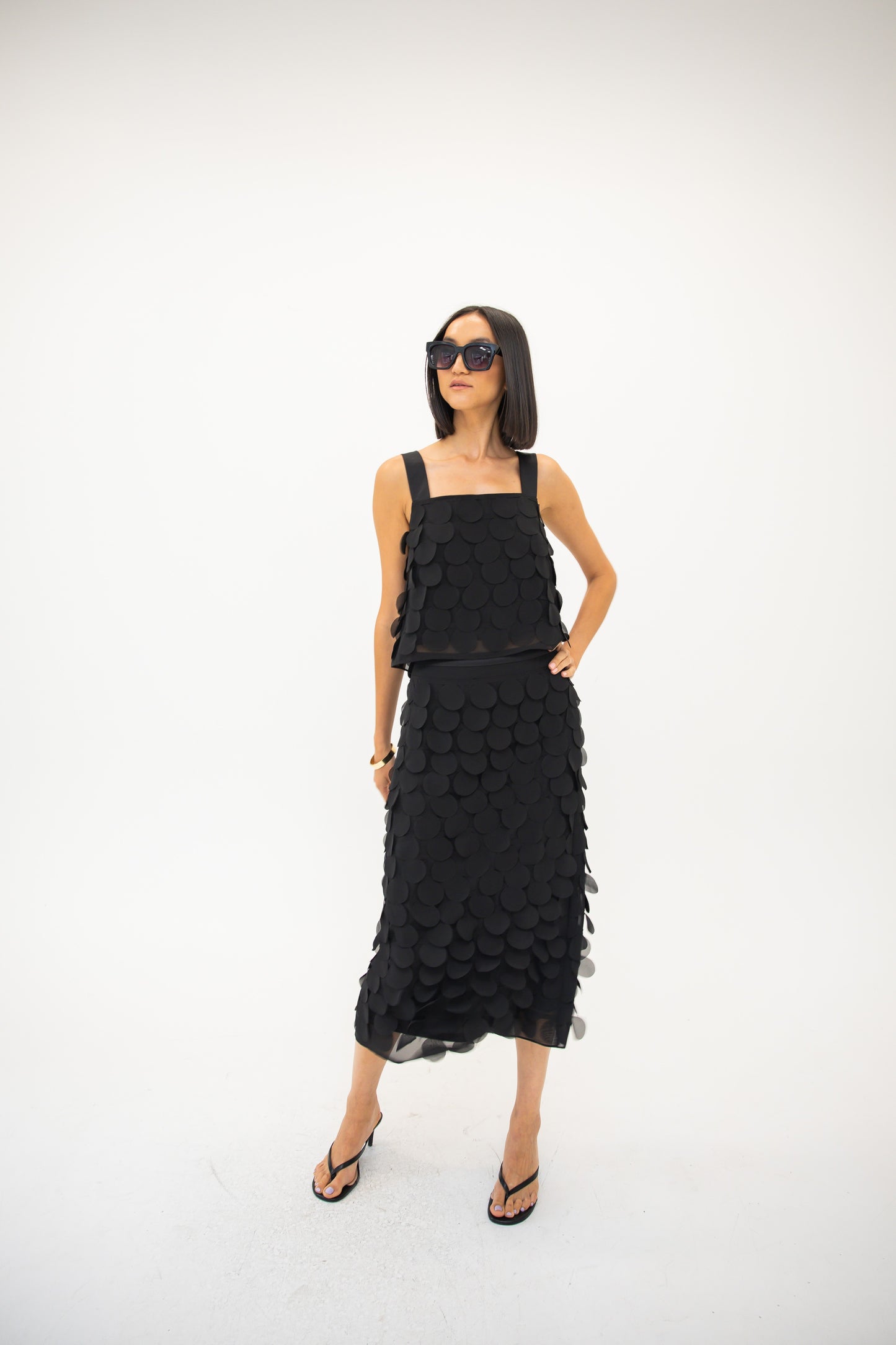 Chiffon Paillette Camisole - Black