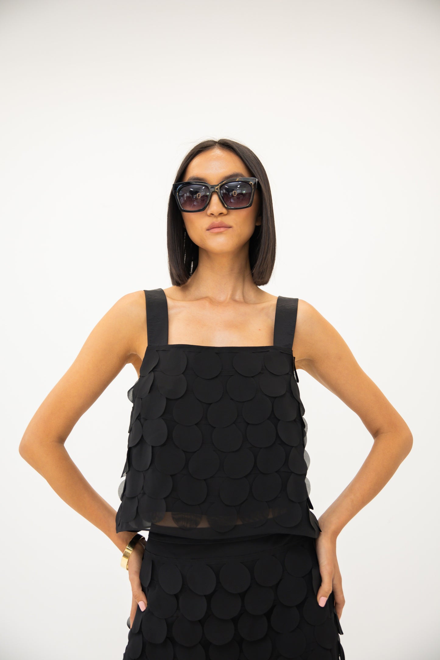 Chiffon Paillette Camisole - Black