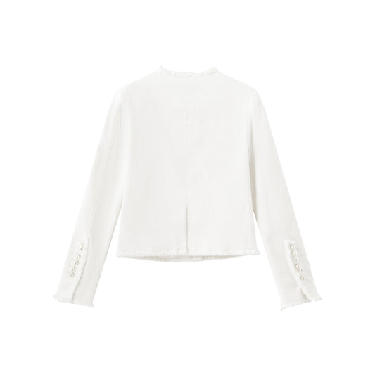 Raw Edge Denim Blazer - White Denim