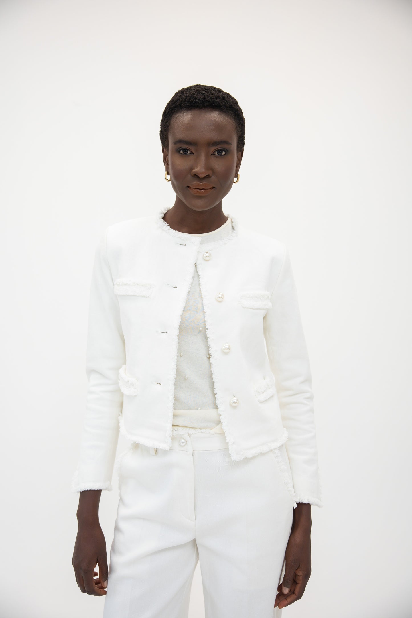 Raw Edge Denim Blazer - White Denim
