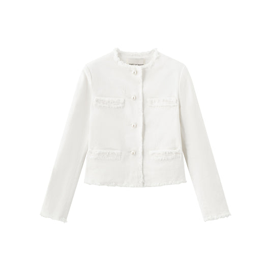 Raw Edge Denim Blazer - White Denim