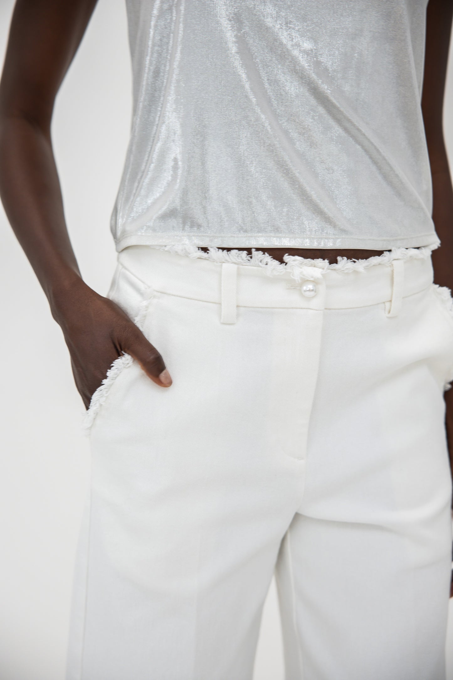 Raw Edge Wide Leg Trousers - White Denim