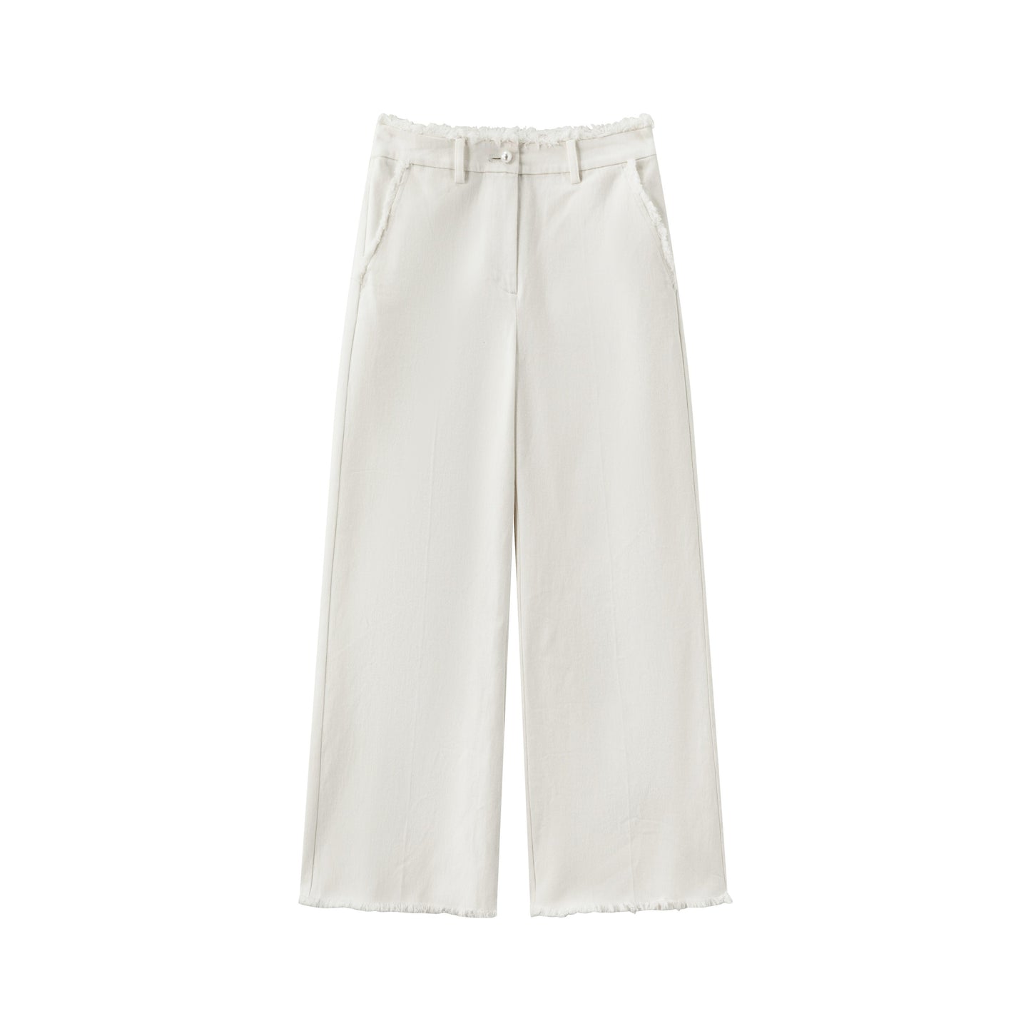 Raw Edge Wide Leg Trousers - White Denim