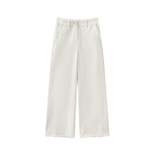 Raw Edge Wide Leg Trousers - White Denim