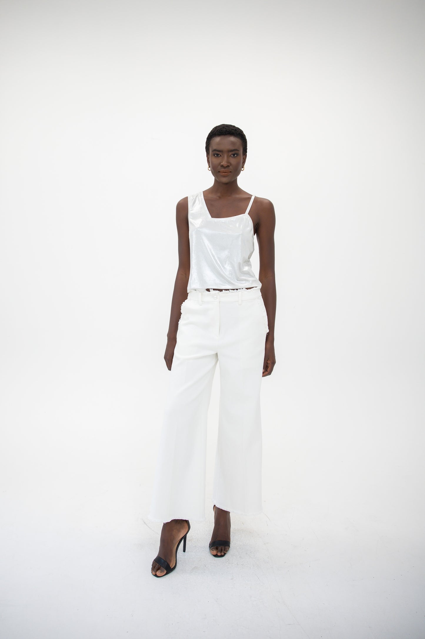 Raw Edge Wide Leg Trousers - White Denim