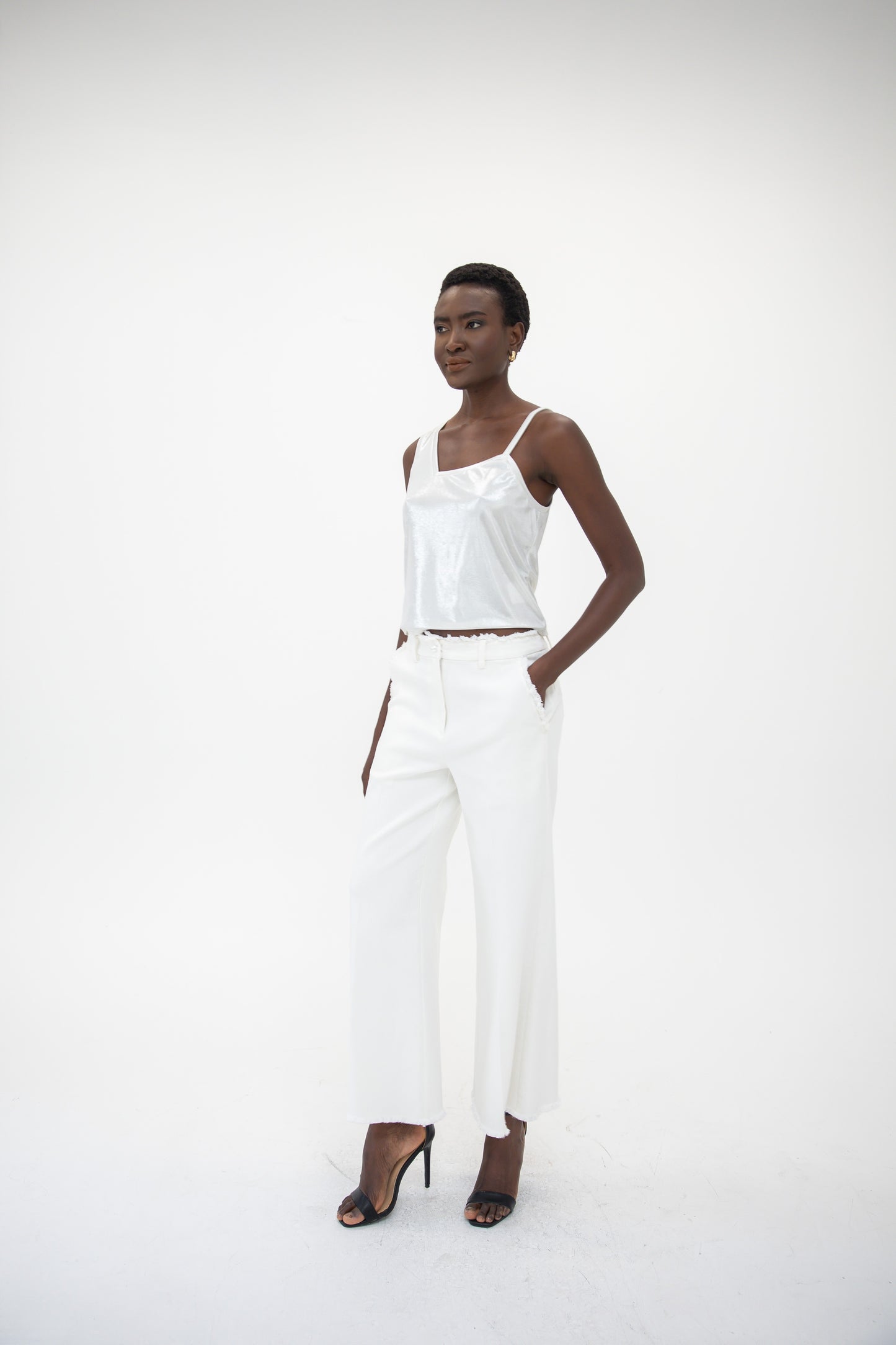 Raw Edge Wide Leg Trousers - White Denim