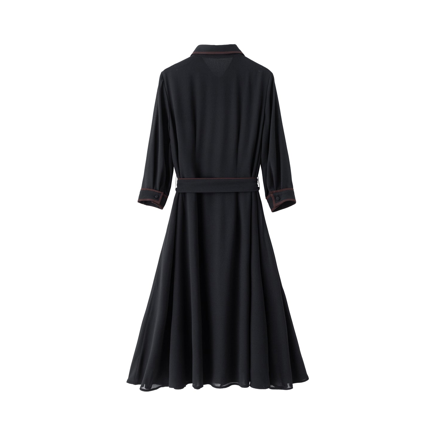 Margaret Chiffon Dress - Black w/Chocolate Piping
