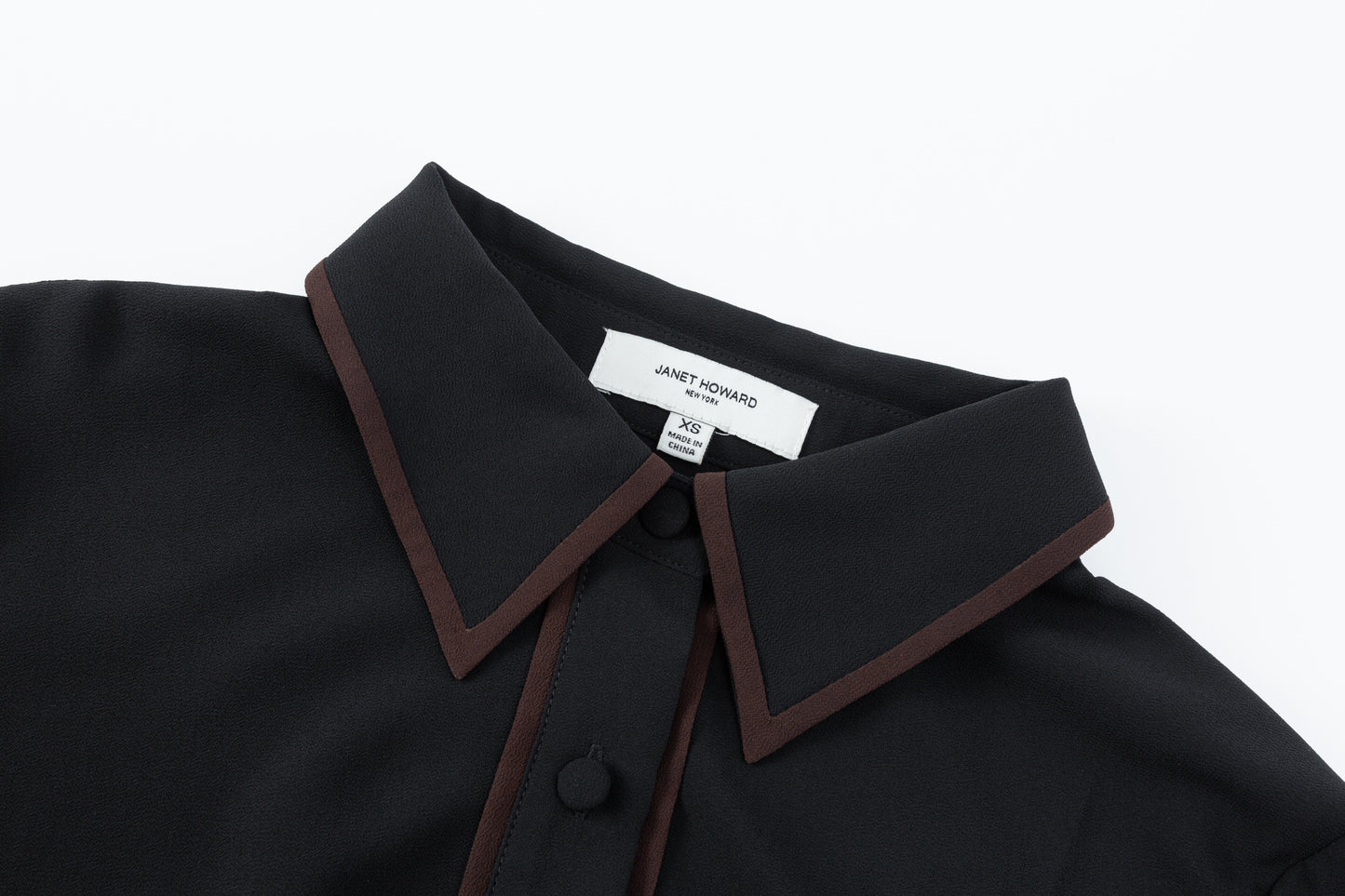 Margaret Chiffon Dress - Black w/Chocolate Piping