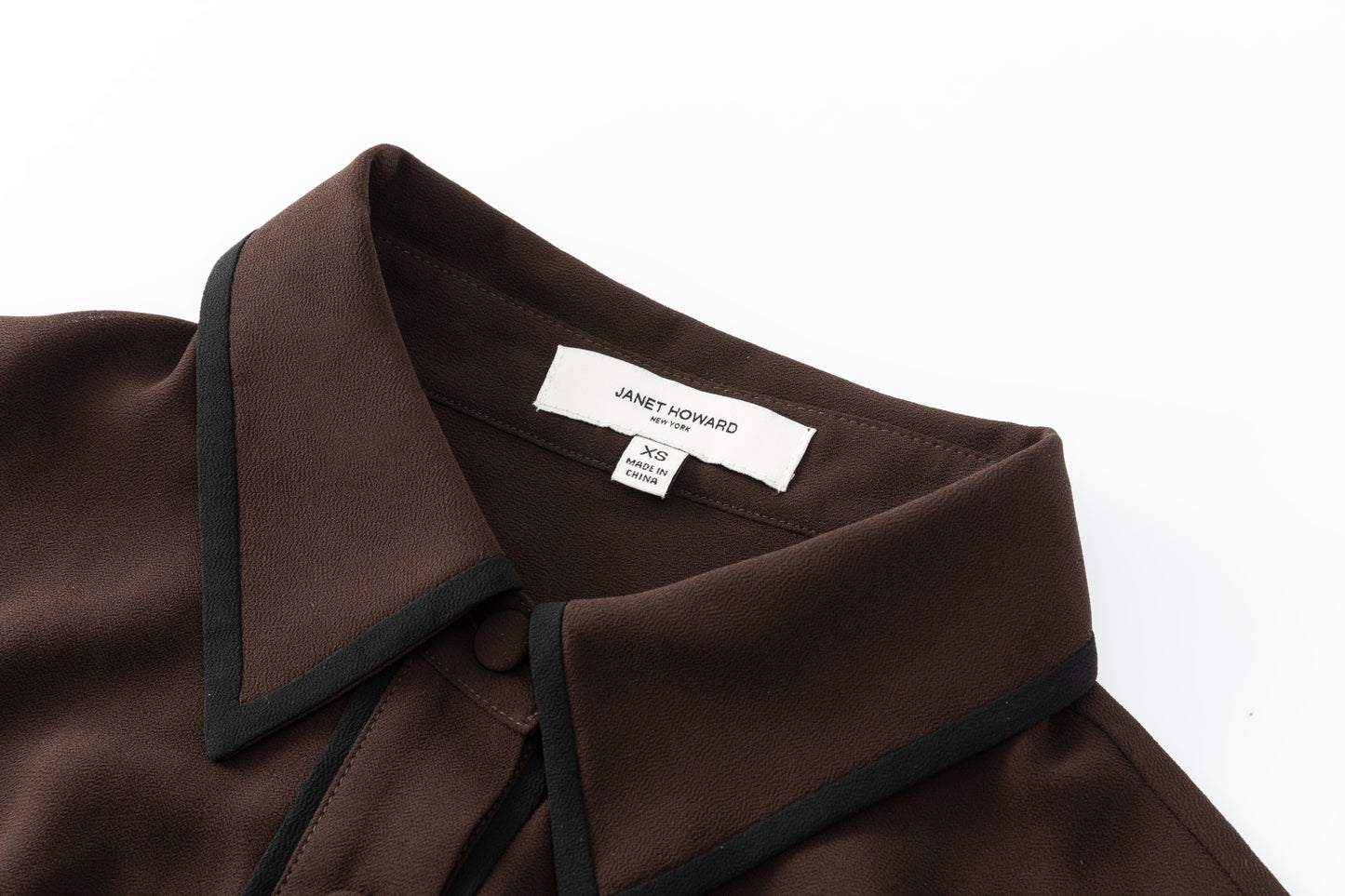 Margaret Chiffon Dress - Chocolate w/ Black Piping
