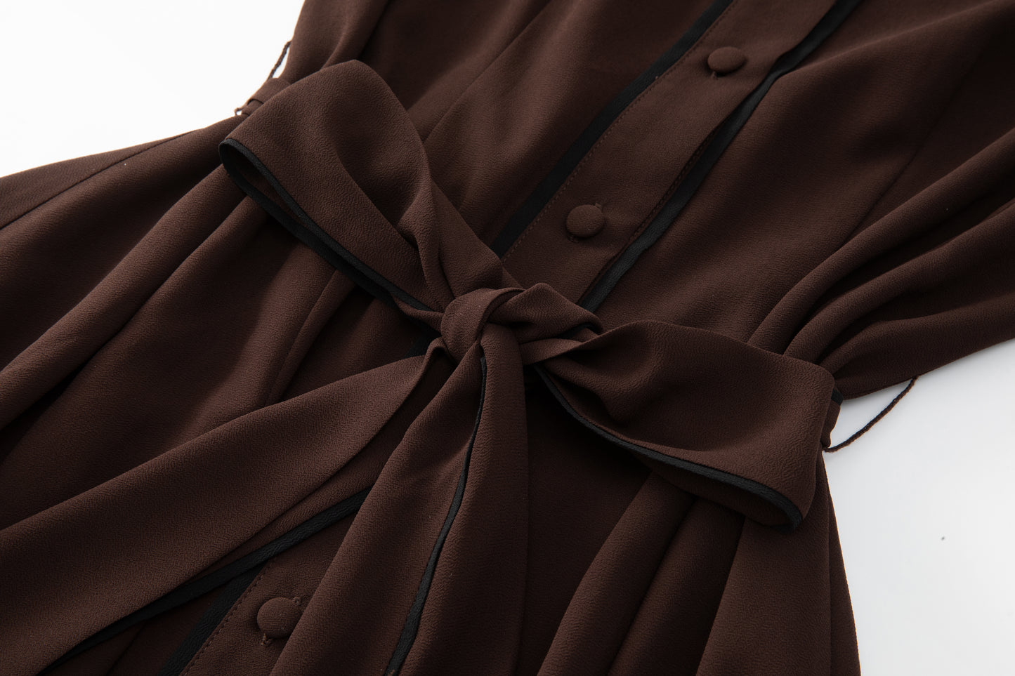 Margaret Chiffon Dress - Chocolate w/ Black Piping