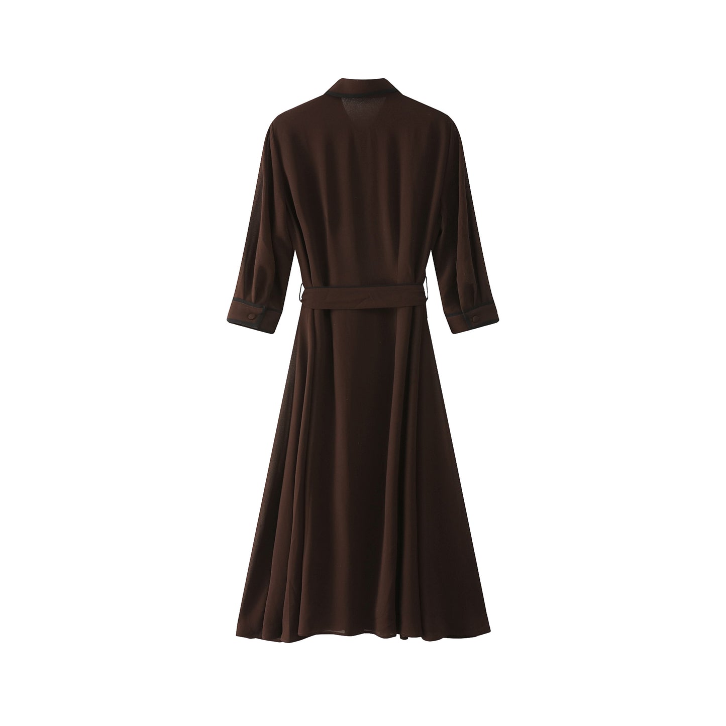 Margaret Chiffon Dress - Chocolate w/ Black Piping