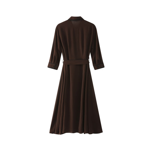 Margaret Chiffon Dress - Chocolate w/ Black Piping