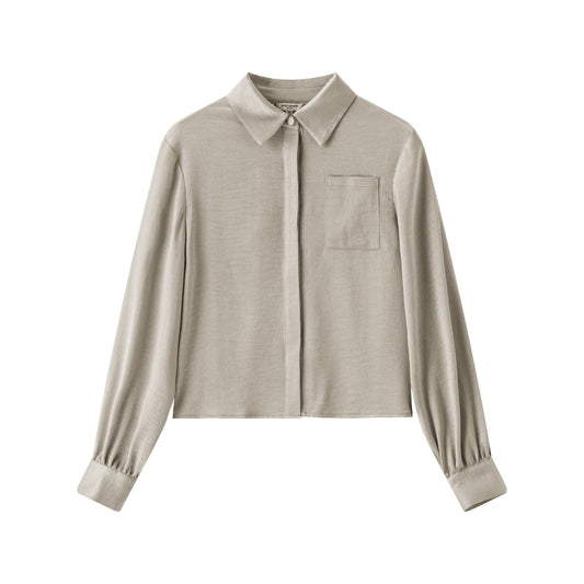 Olivia Gathered Back Blouse - Taupe
