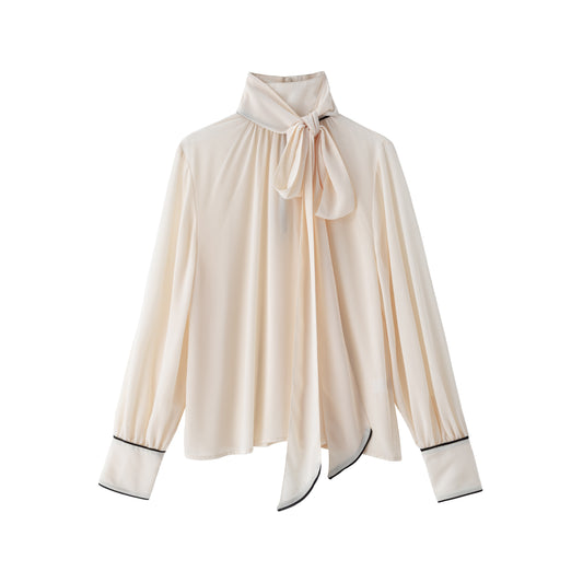 Gabriella Blouse - Ivory w/Black Piping