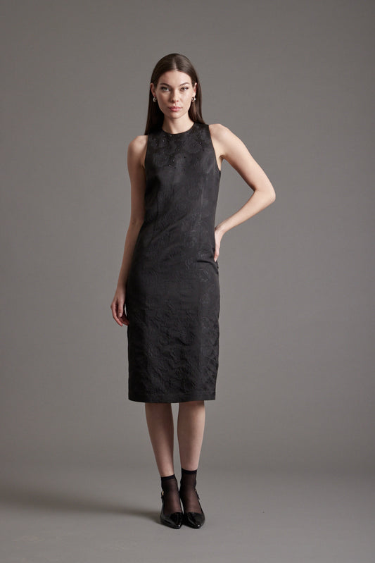 Natalie Brocade Dress w/ Stones