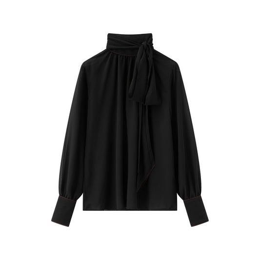 Gabriella Blouse - Black w/ Chocolate Piping