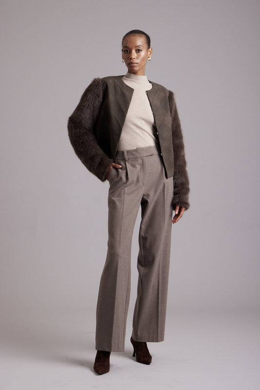 Brooke Suede Jacket w/Faux Fur Suede Sleeves - Espresso