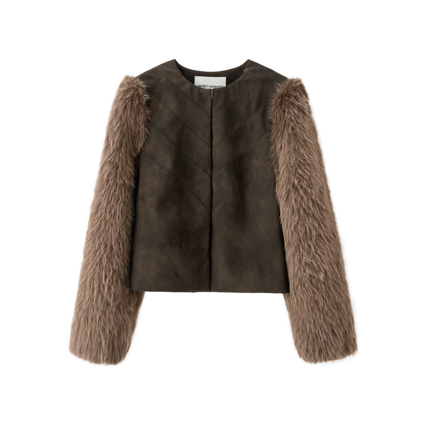 Brooke Suede Jacket w/Faux Fur Suede Sleeves - Espresso