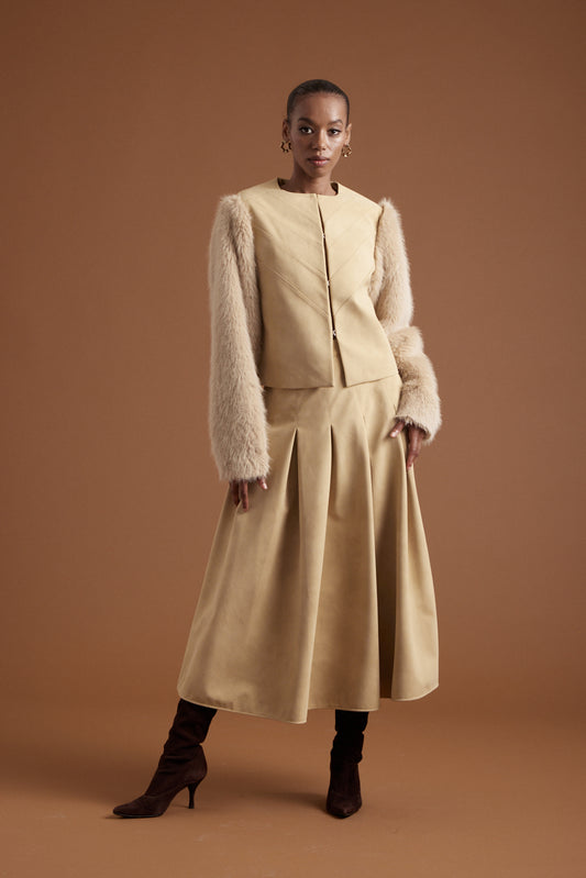 Brooke Suede Jacket w/Faux Fur Suede Sleeves - Butter