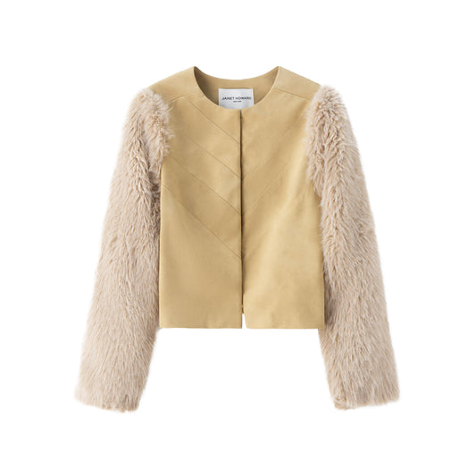 Brooke Suede Jacket w/Faux Fur Suede Sleeves - Butter