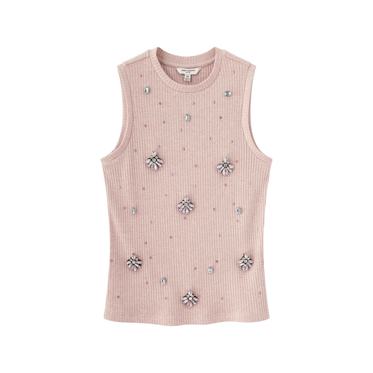 Knit Tank w/ Stones - Rosewood